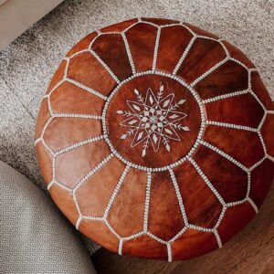 Berber leather Pouffe Handmade Brown Footstool Authentic Pouf