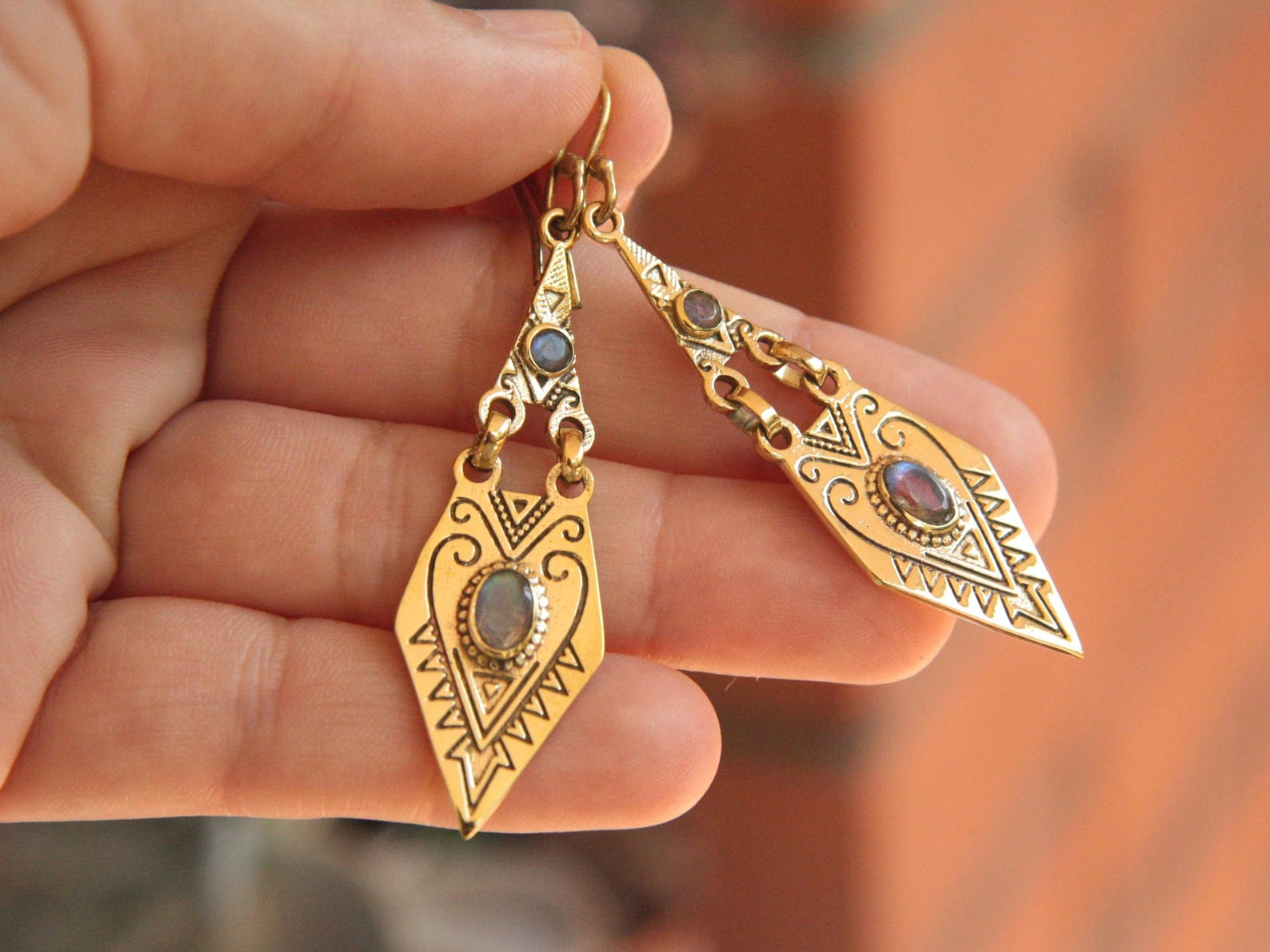 Berber Tuareg Labradorite or Garnet Gemstone Boho Earrings