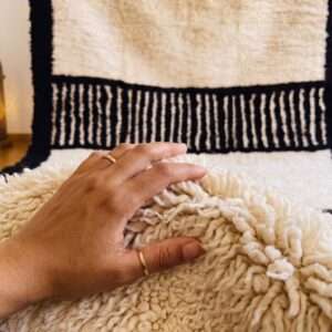 Custom Amazigh Berber Black and Ivory Wool Living Room Rug