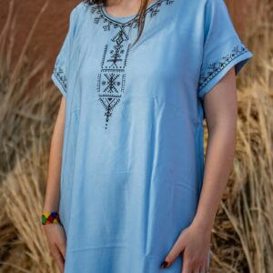 Berber Handmade Cotton Symbol Screen Printed Gandora Kaftan