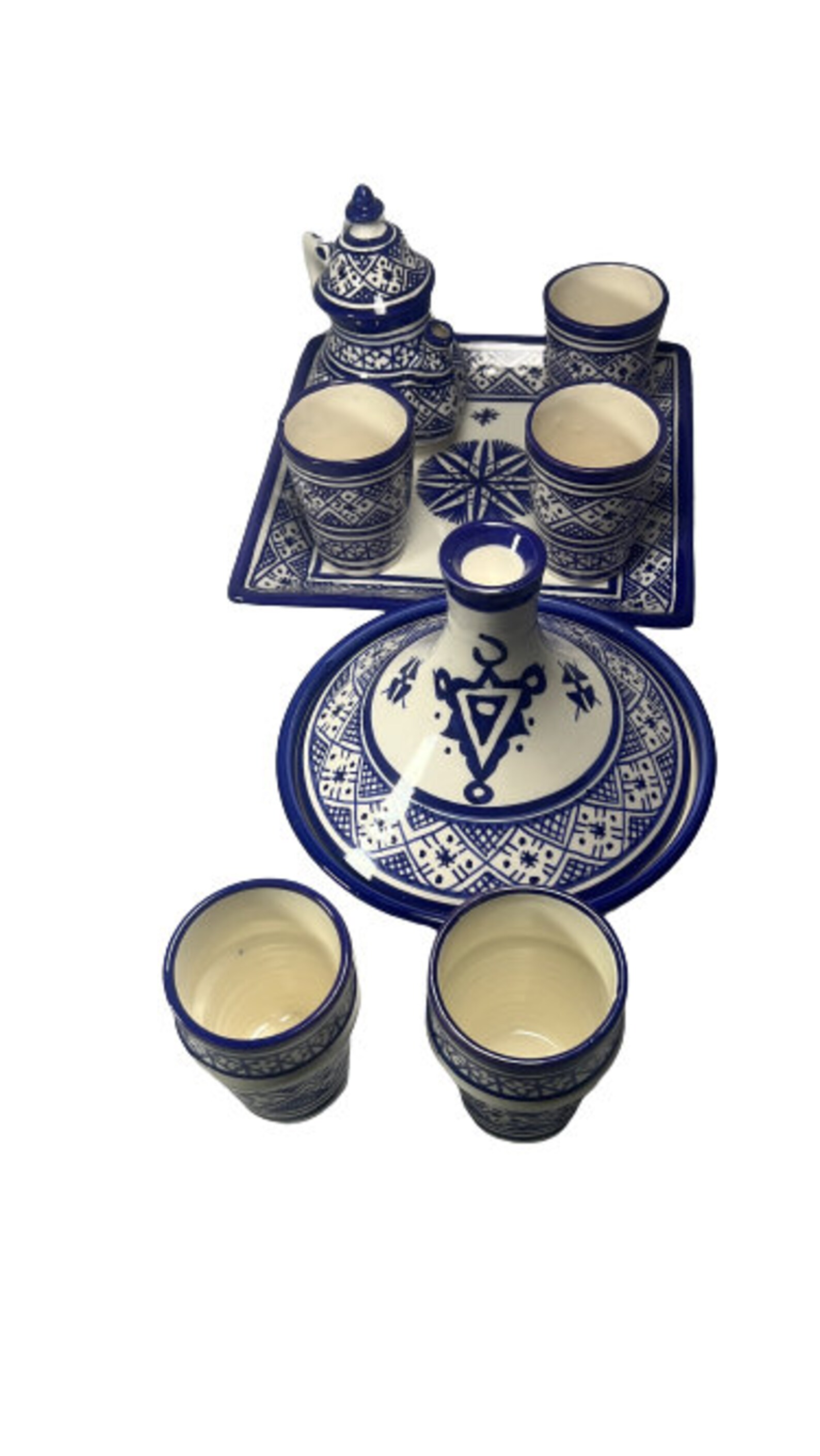 Amazigh serving table set teapot set ceramic handpainted serving set 8 Tagine