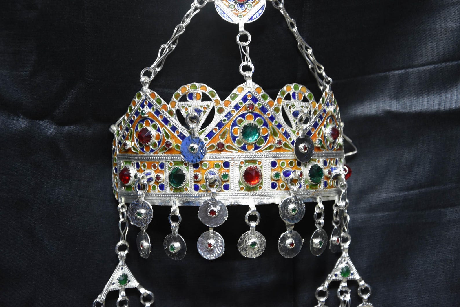 Handmade Amazigh Berber Taounza Silver Enamel Tribal Crown Headband
