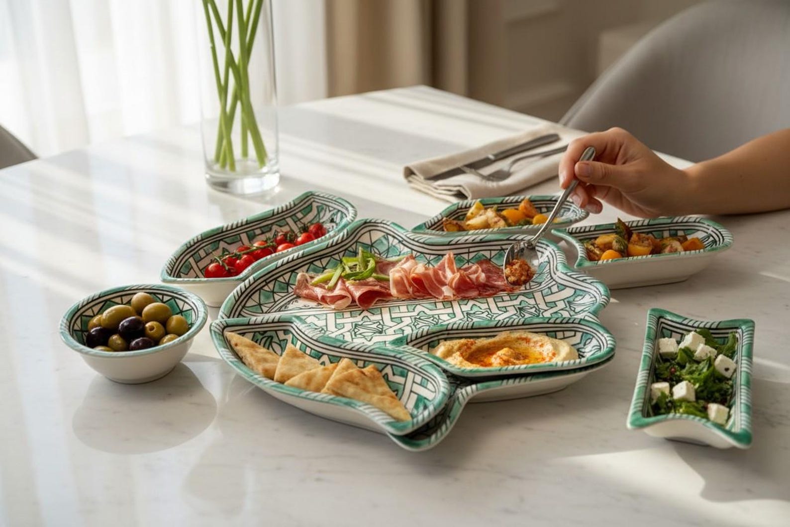 Amazigh Elegant Serving Set Pieces Handmade Ceramic Piece