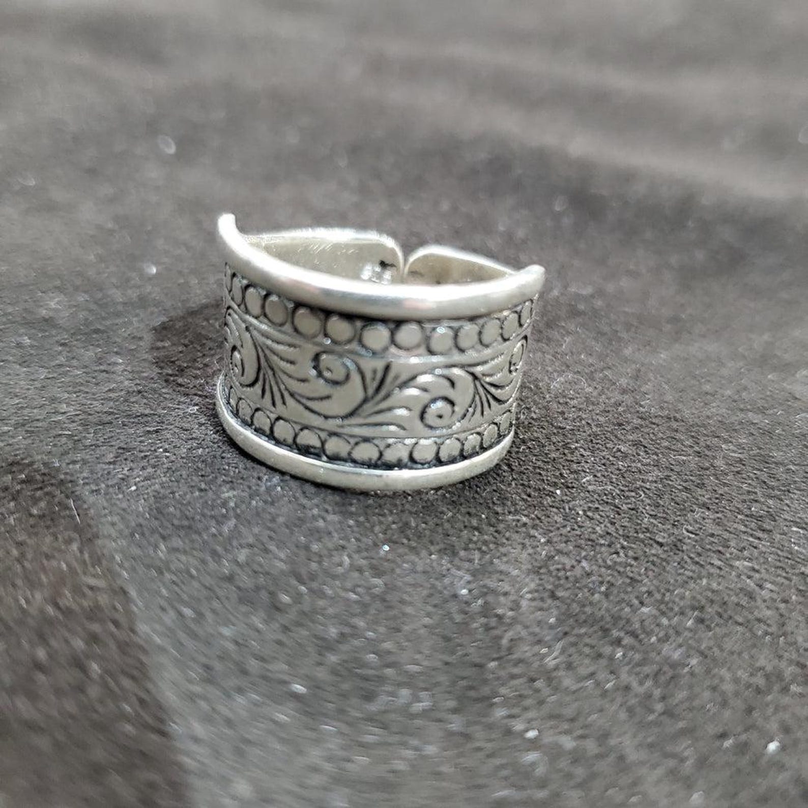 Wide Amazigh Berber Hand-Engraved 925 Sterling Silver Artisan Ring