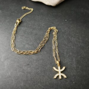 Amazigh Tifinagh Yaz Sparkling Zirconium Stainless Steel Pendant Necklace