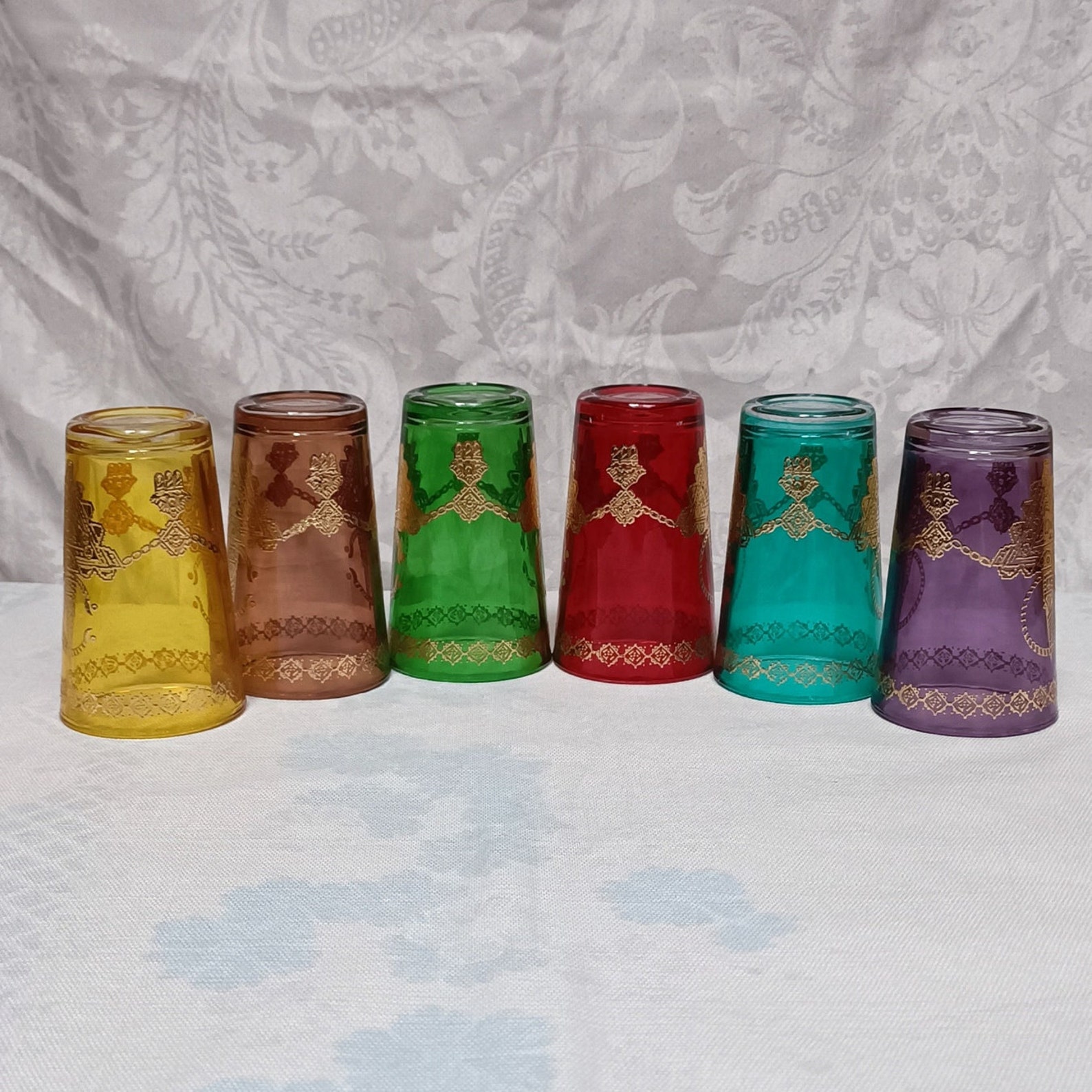 Amazigh verres à thé Six marocains colorés Handmade