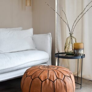 Amazigh Artisanal Leather Pouffe Handmade Brown Delivered Pouf