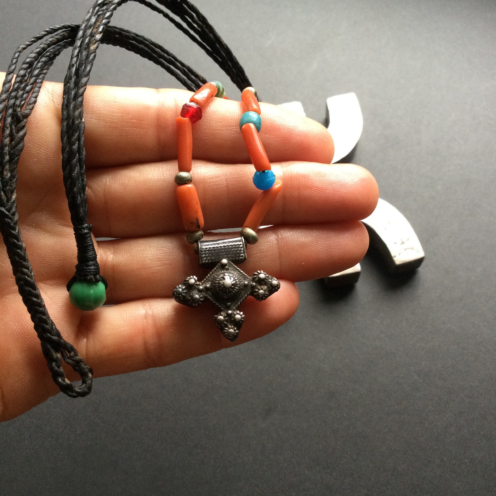 Berber MAURITANIAN CROSS old jewelry silver amulet NECKLACE