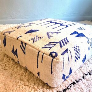 Berber Kilim Square Cover Blue Wool Floor Pouf