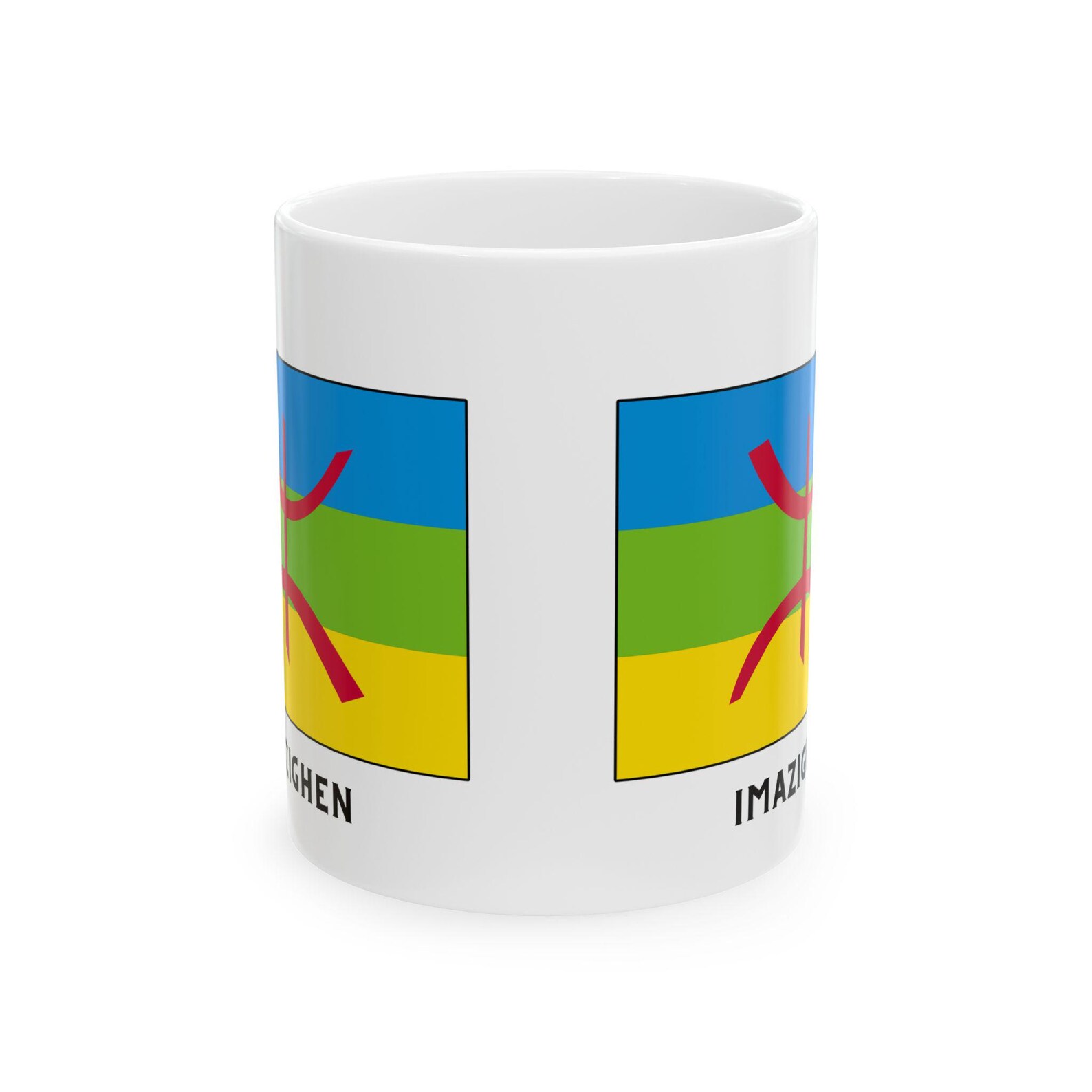 Berber Flag Tamazight White Ceramic Mug with Yaz Symbol