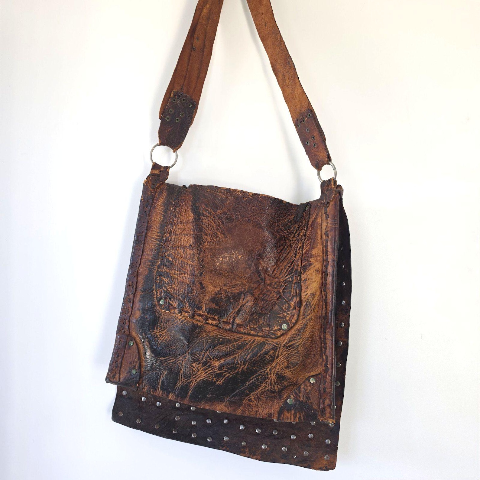 Berber Antique Tribal Leather Choukara Water HUGE Bag