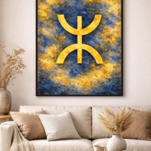 Amazigh Yaz Symbol Berber Blue Gold Abstract Printable Wall Art
