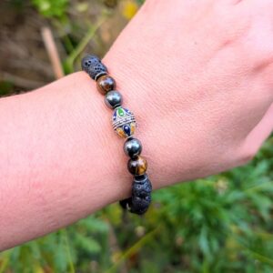 Amazigh Kabyle Men's Lava Stone Tiger Eye Enamel Bracelet