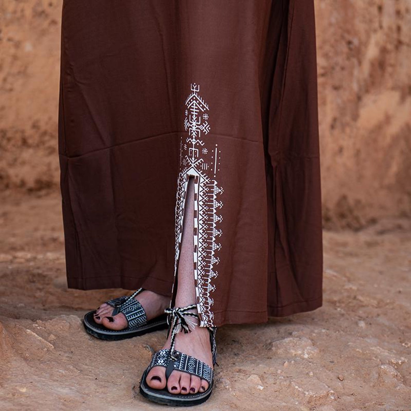 Berber Maxi Dress Handmade Screen Printed Symbol Kaftan
