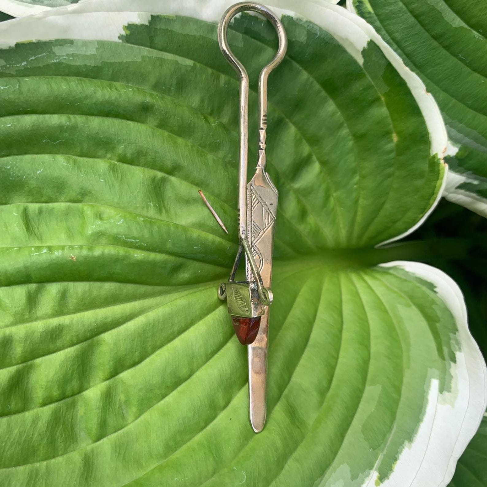 Berber Handmade Tuareg Engraved Metal Red Stone Bookmark