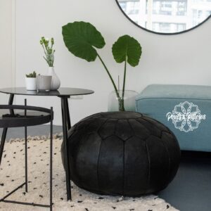 Berber Premium XL Scandinavian Leather Black Delivered Pouf