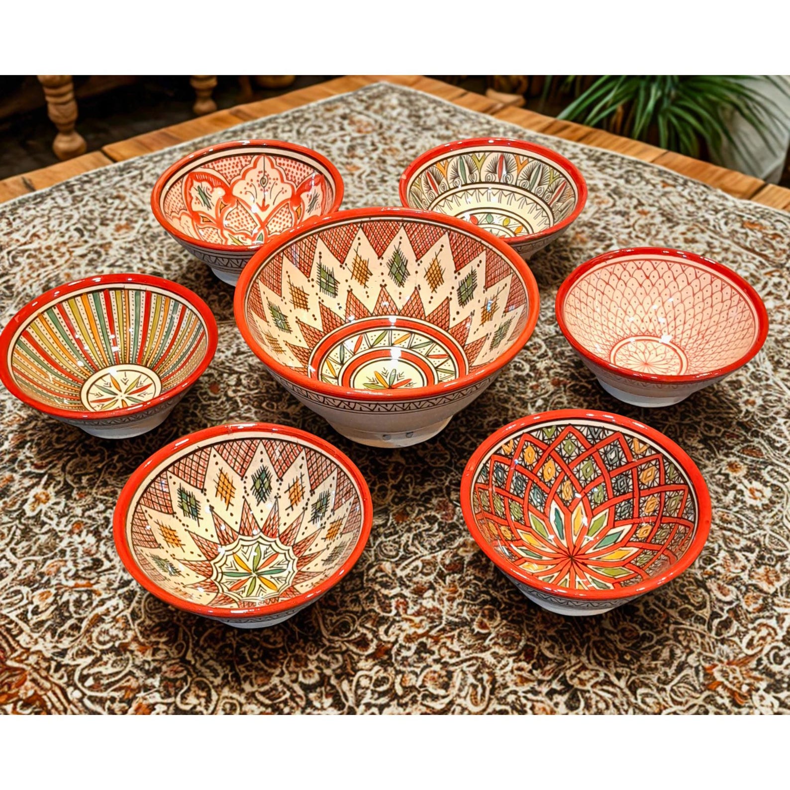 Berber Handmade Ceramic Bowls Set Traditional Red Bowl