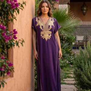 Berber Gandoura Dress Purple Embroidered Elegant summer Kaftan
