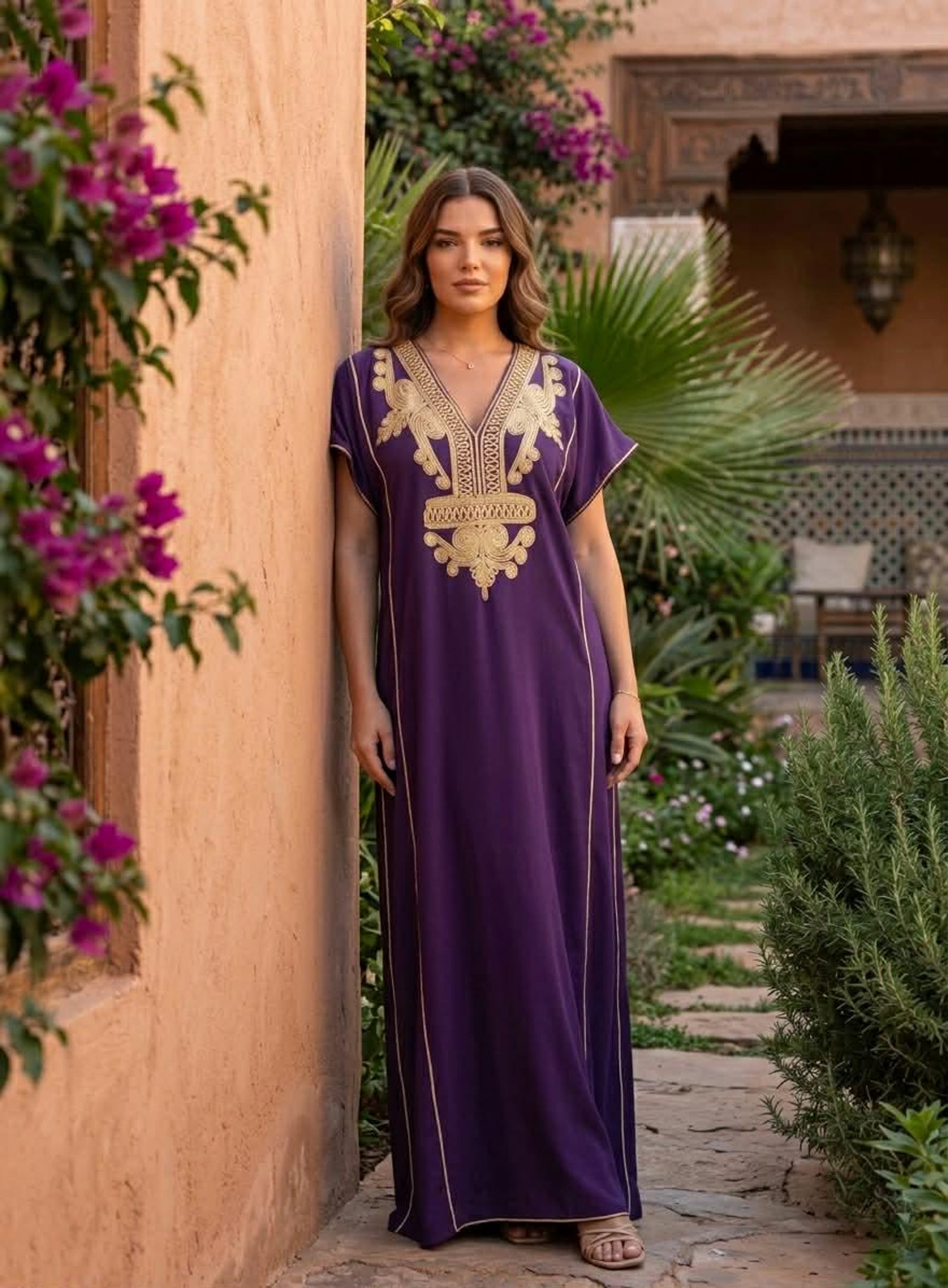 Berber Gandoura Dress Purple Embroidered Elegant summer Kaftan