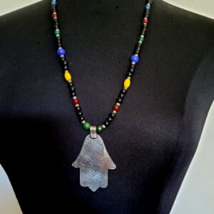 Amazigh Main de Fatima Silver Necklace with Glass Beads