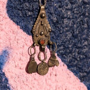 Berber Pendant • Silver-Tone • Carnelian Stone Amulet • • North Necklace