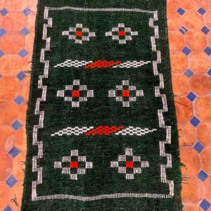 Berber Handmade Black Runner Geometric Rug With Red White Accents