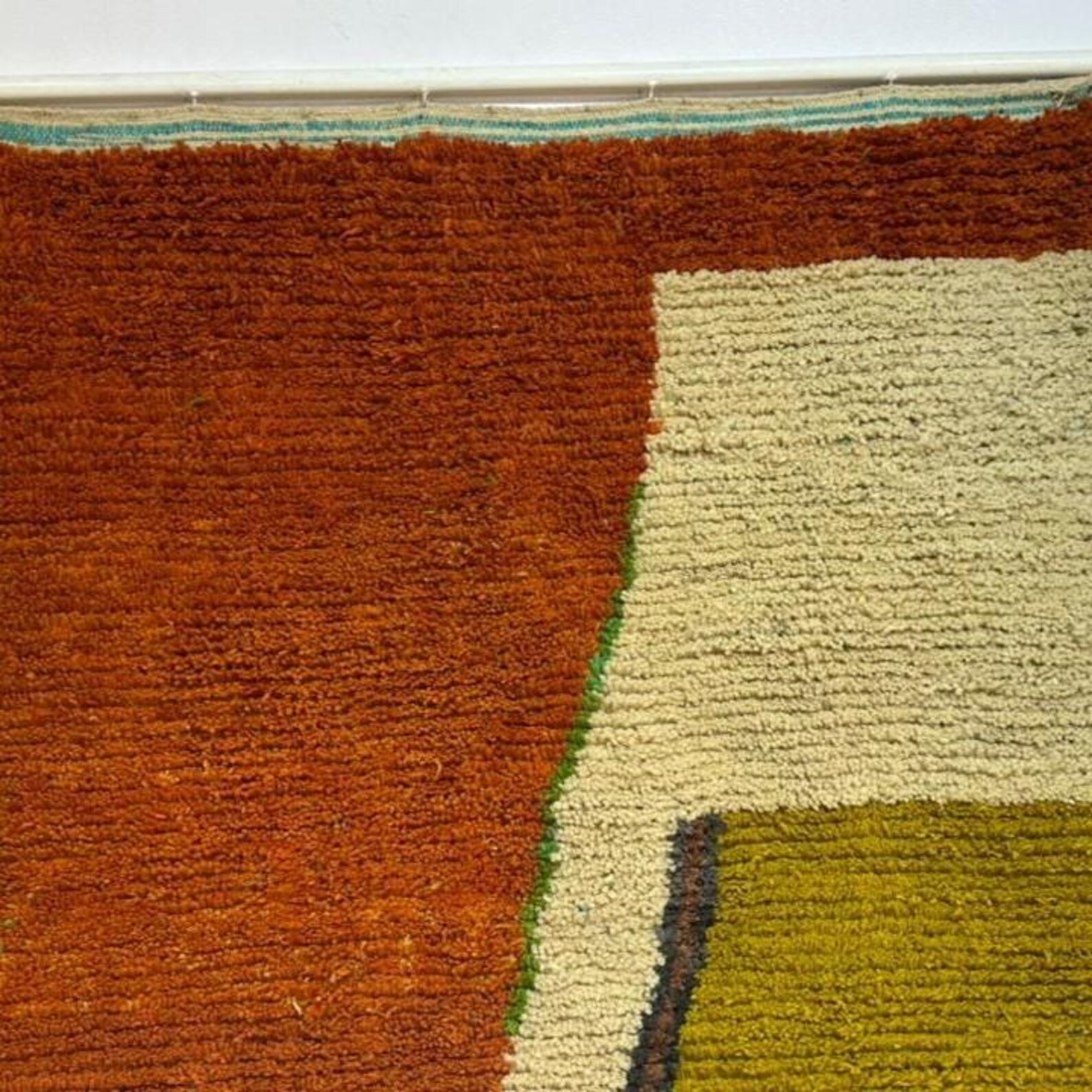 Amazigh Berber Terracotta Blue Handwoven Natural Wool Modern Rug