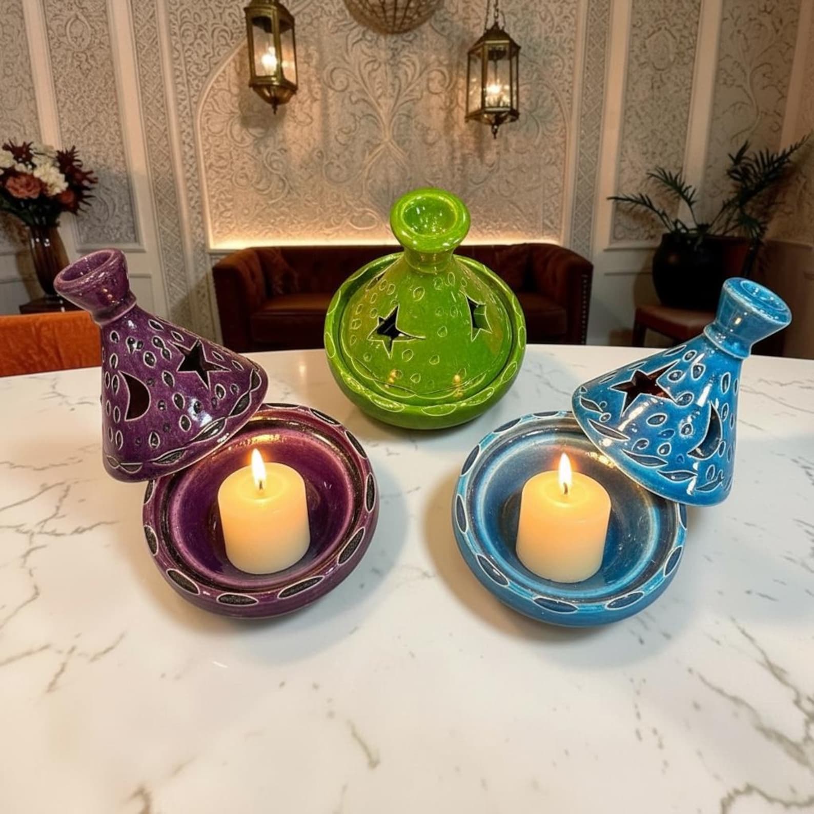 Berber Handmade Mini Ceramic Tealight Tagine Candle Holder