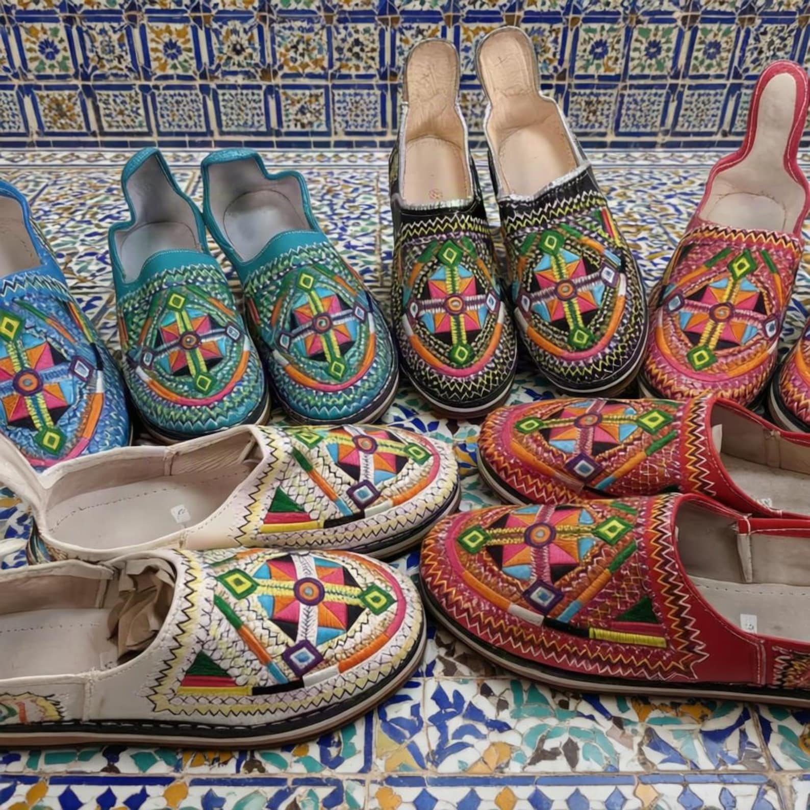 Amazigh Handmade Leather Babouches Embroidered Slippers Babouche Shoes