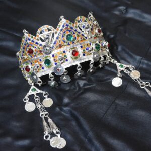 Handmade Amazigh Berber Taounza Silver Enamel Tribal Crown Headband