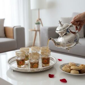 Amazigh Silver Tea Set Tray Glasses Handmade Traditional