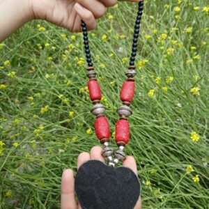 Amazigh Handmade Heart Pendant Red Beaded Statement Necklace