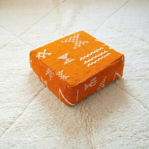 Berber Handmade orange Vintage Kilim Boho Footstool Pouf
