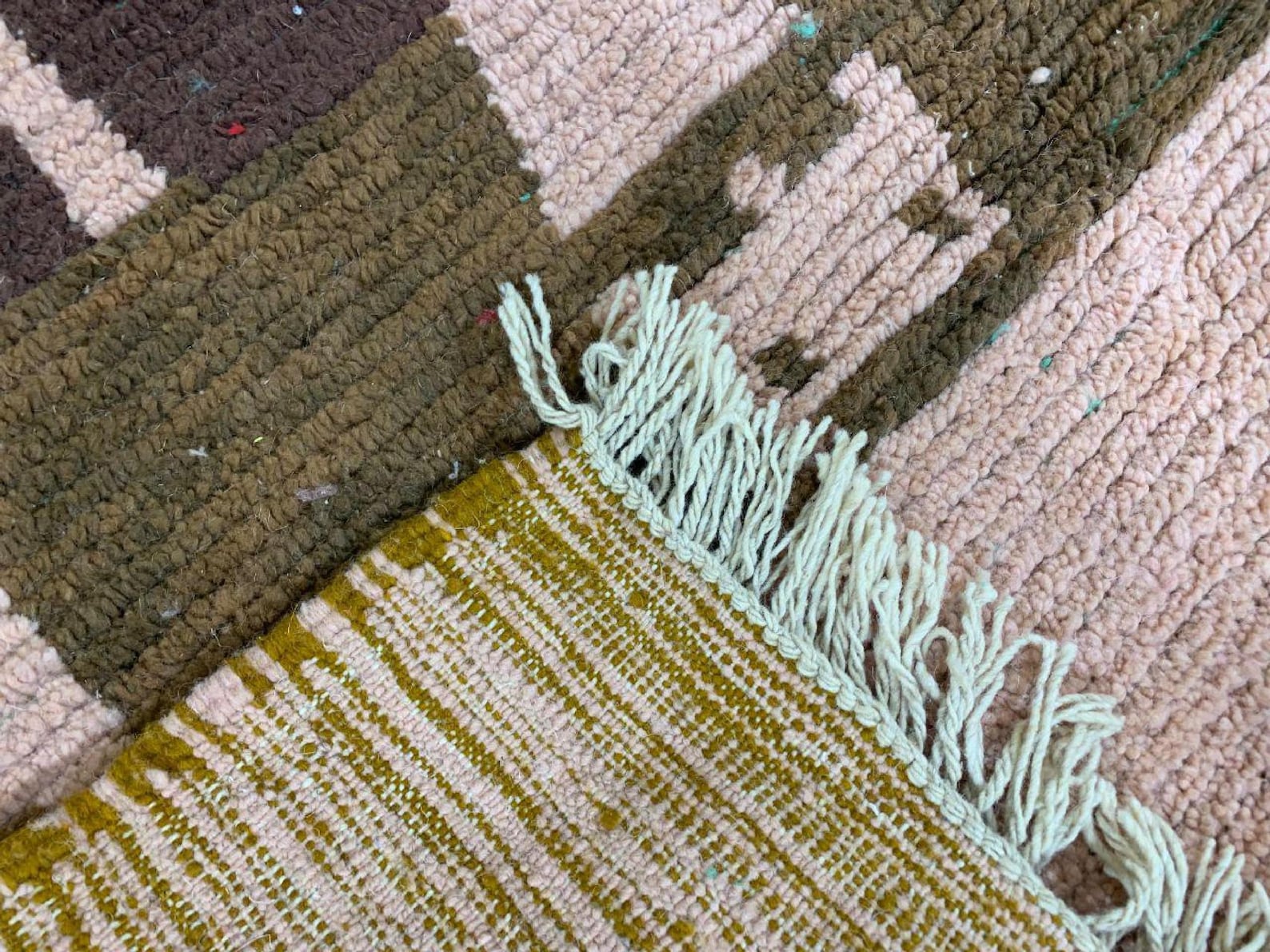 Berber Amazigh Beni Ourain Natural Wool Abstract Motif Rug
