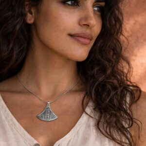 Amazigh Tuareg Silver Pendant Tribal Fan Necklace Unisex Amulet