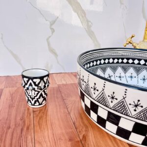 Amazigh Hand Painted Checkerboard Bathroom Sink Basin Ceramic Ring