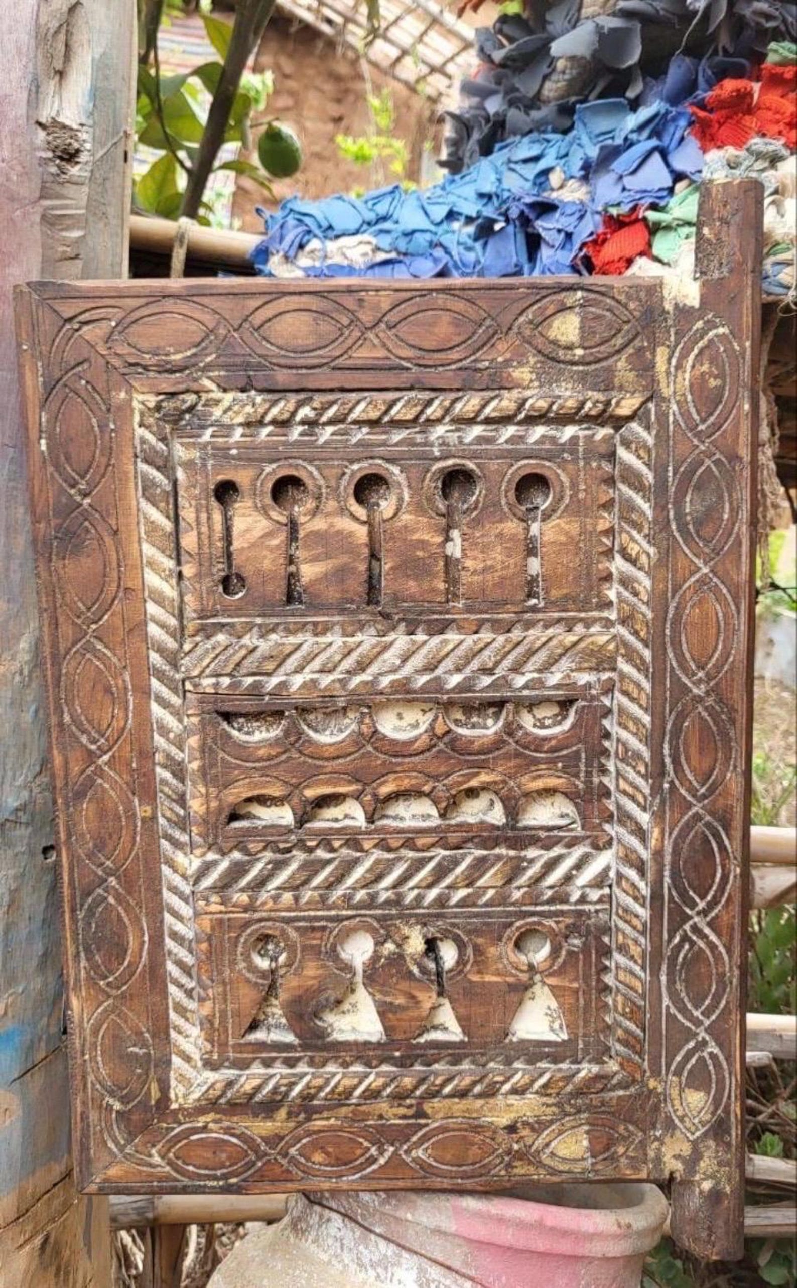 Berber Antique Hand Carved Wooden Panel Wall Art Decor