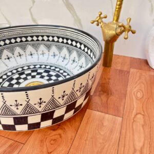 Amazigh Hand Painted Checkerboard Bathroom Sink Basin Ceramic Ring