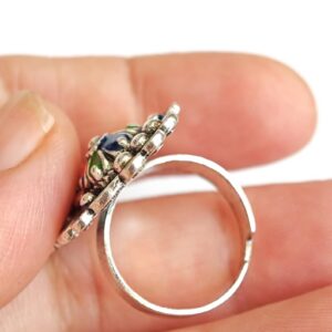 Amazigh Ring in métal argenté émaillé kabyle- - berbère