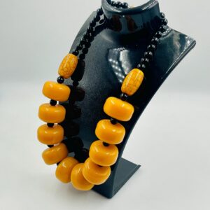 Berber Amber-Style Statement Jewelry Large Orange Resin Necklace