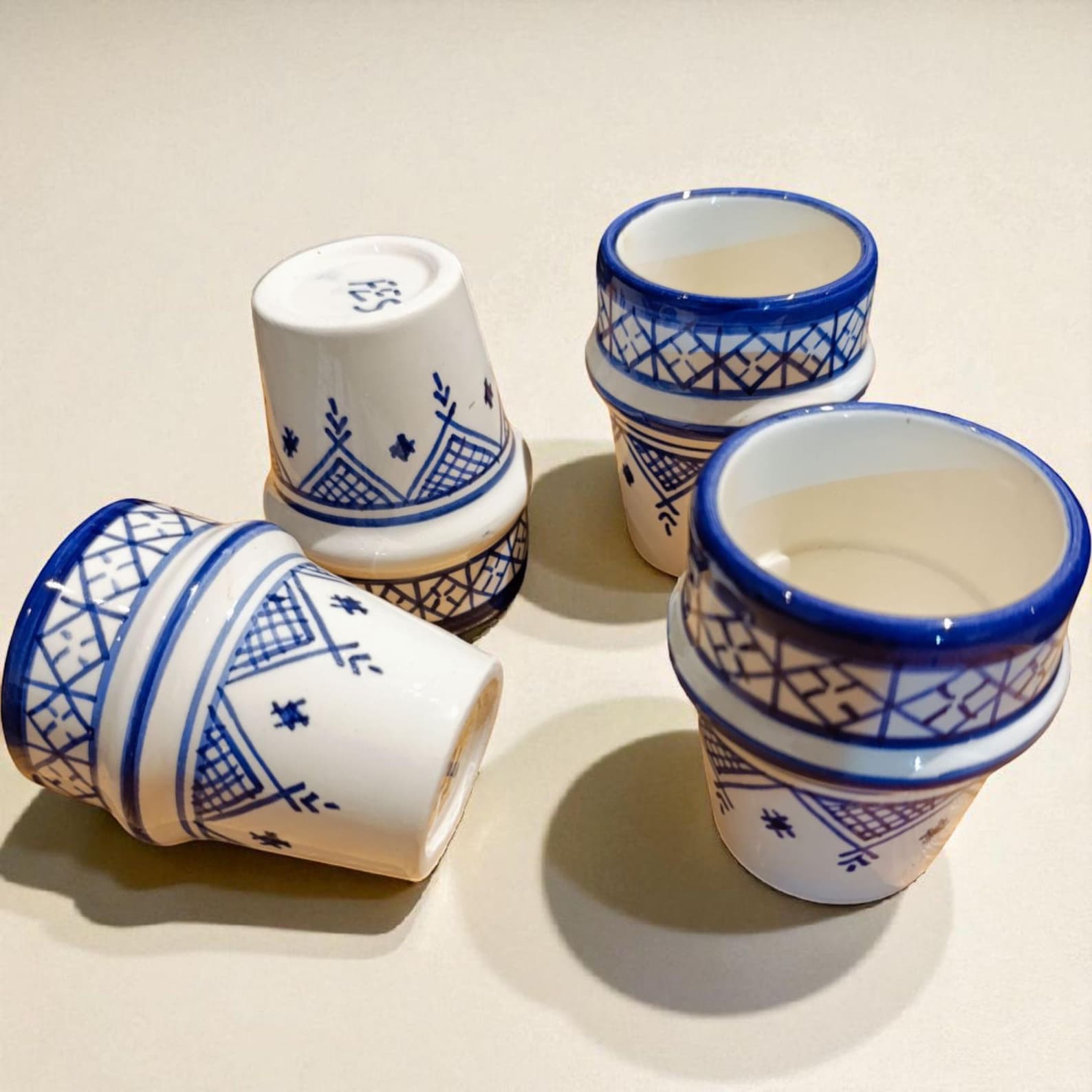 Berber Handmade Ceramic Cups Set Blue White Mug