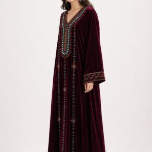 Amazigh Burgundy Velvet Crystal Embroidered Bridal Takchita Kaftan