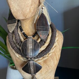 Amazigh Tuareg Mahogany Wood Sterling Silver Hand-Etched Earrings