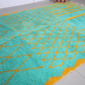 Custom Amazigh Berber Turquoise Geometric Natural Wool Living Room Rug