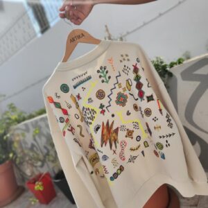 Berber Artika Hand-Painted Cotton Sweatshirt with Motifs Pull