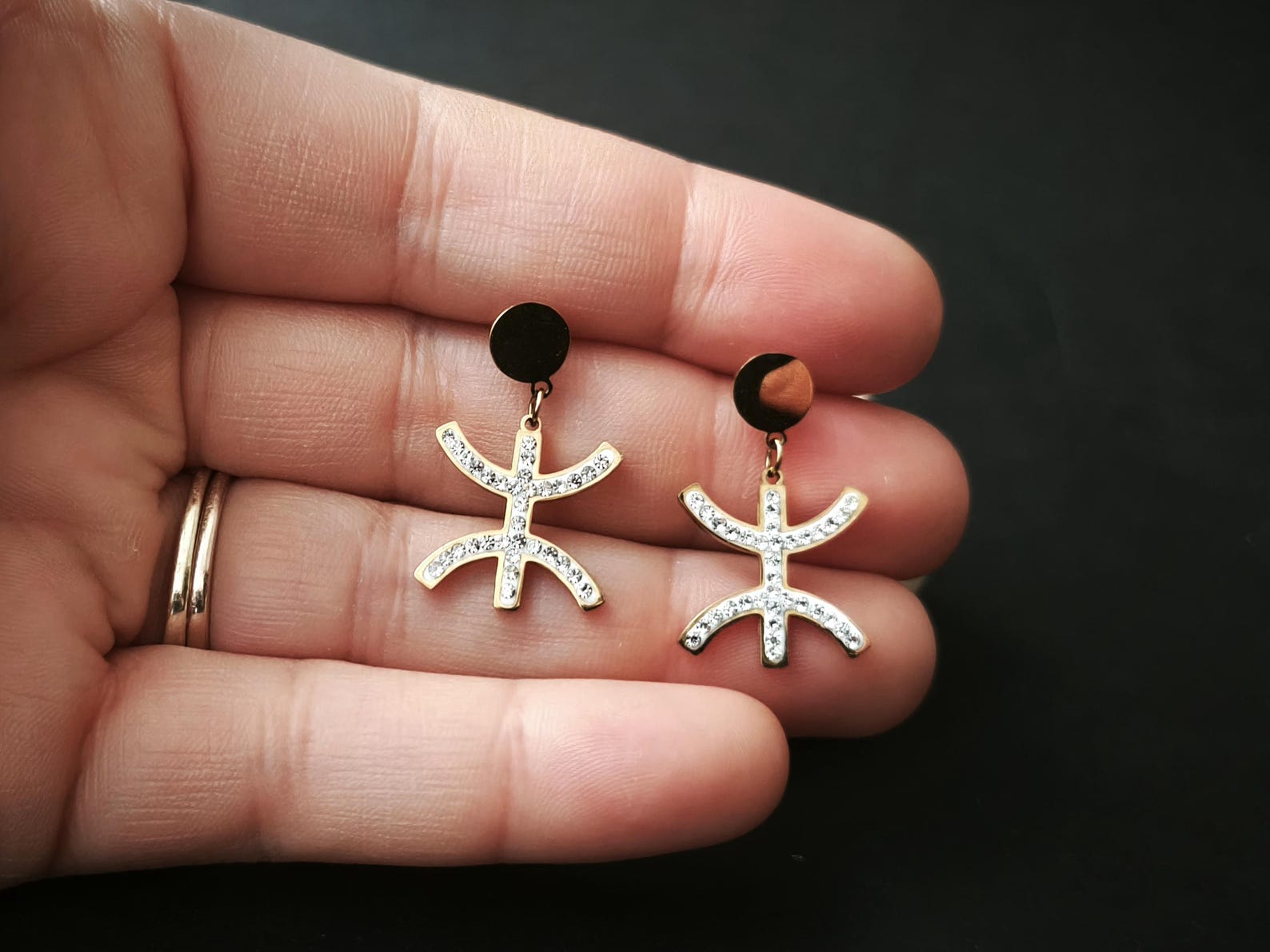 Amazigh Kabyle Berber Tifinagh Yaz Sparkling Gold Drop Earrings