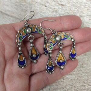 Berber Vintage enamel silver traditional Morocco Yellow earrings