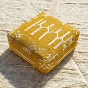 Berber Mustard Boho Floor Cushion Handmade Pouf Ottoman
