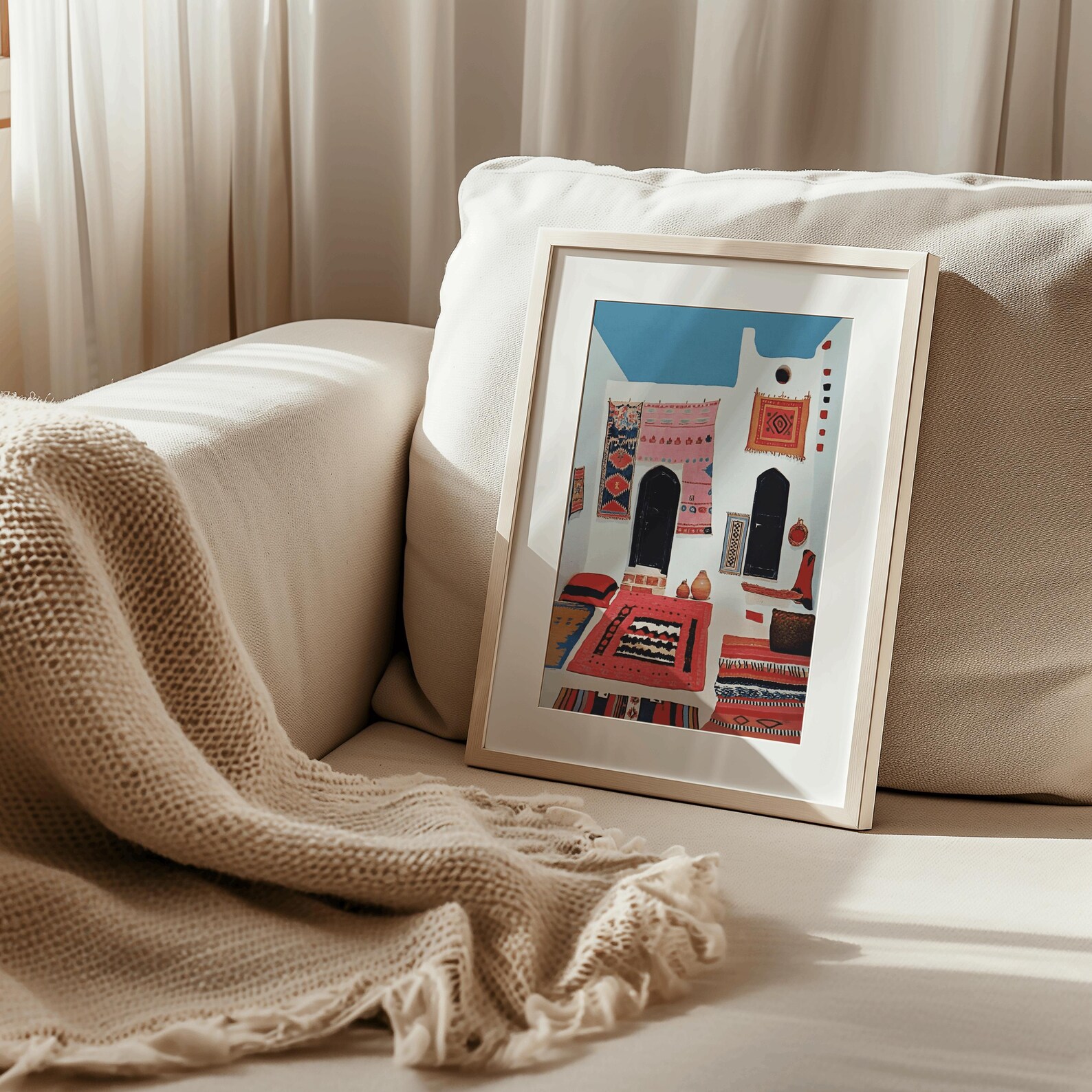 Amazigh Vintage Rug Textile Scene Vertical Wall Art Print