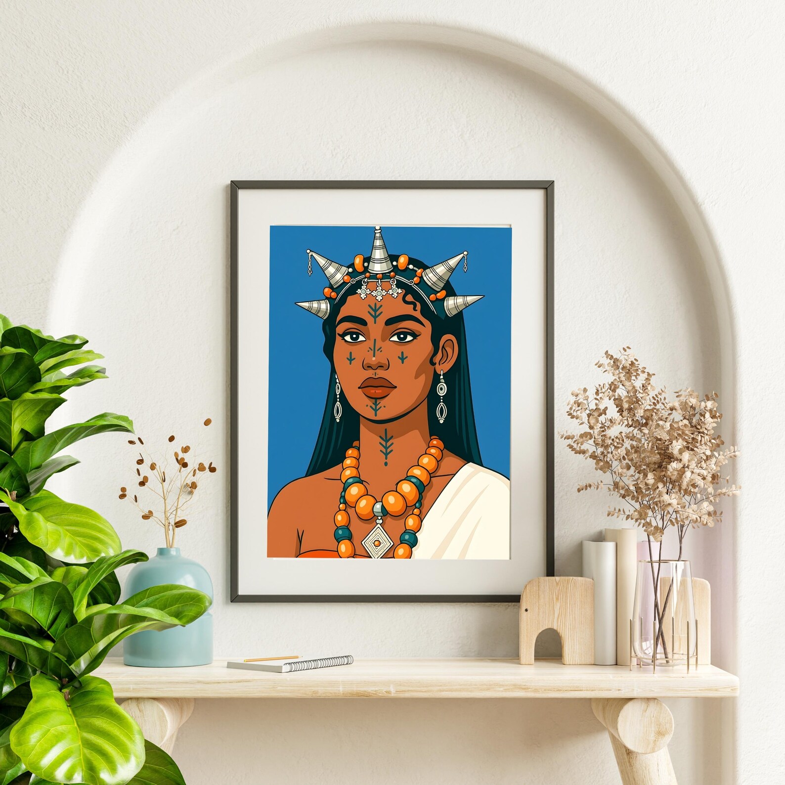 Berber Woman Face Tattoo Illustration Digital Wall Art Print
